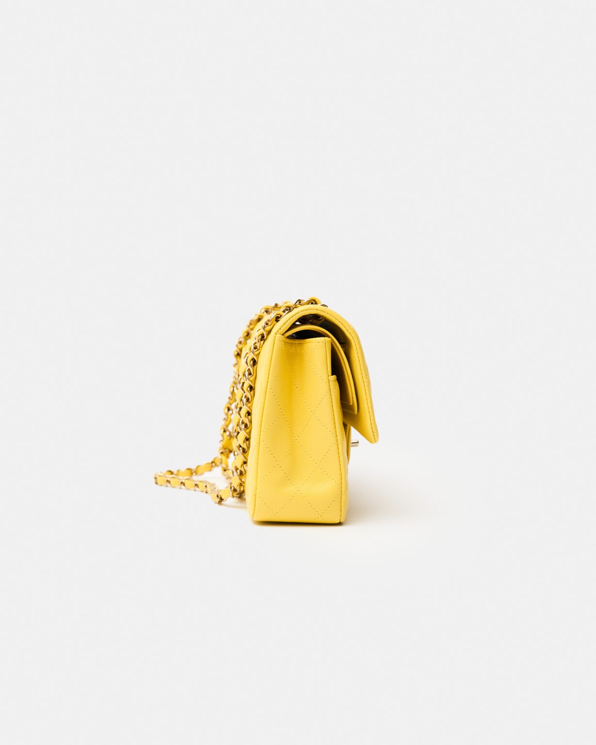 Chanel Classic Double Flap Medium Yellow Caviar Gold Tone Metal