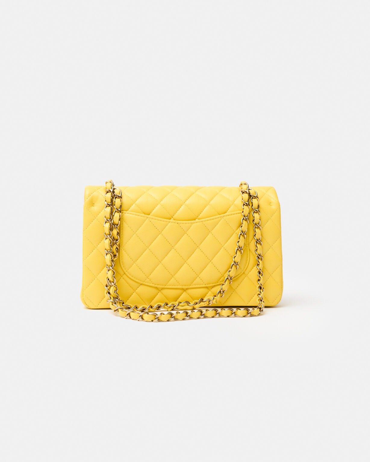 Chanel Classic Double Flap Medium Yellow Caviar Gold Tone Metal