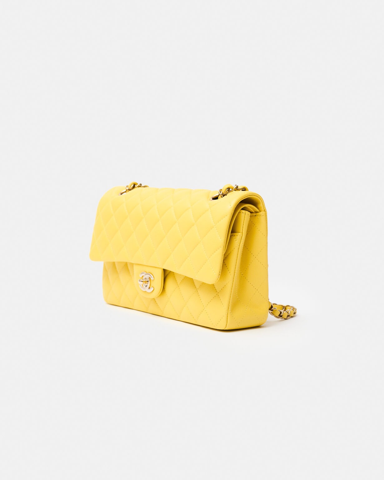 Chanel Classic Double Flap Medium Yellow Caviar Gold Tone Metal