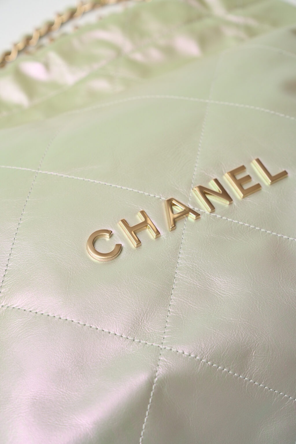 Chanel 22 Light Green Lambskin Gold-Tone Metal