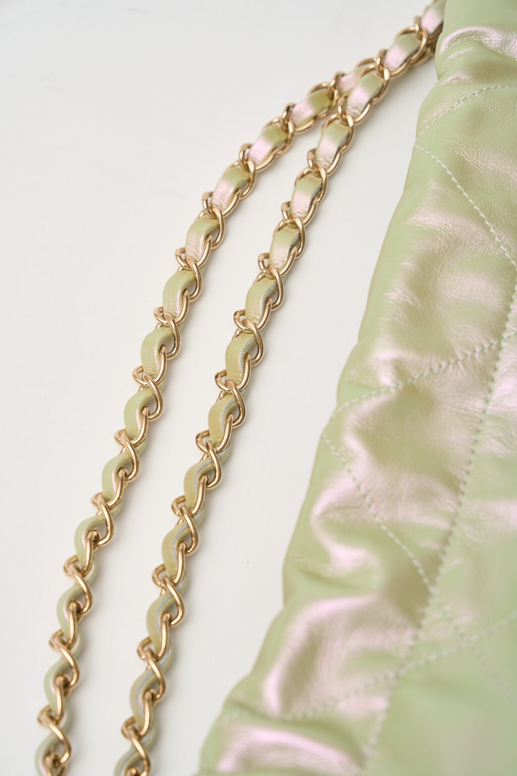 Chanel 22 Light Green Lambskin Gold-Tone Metal