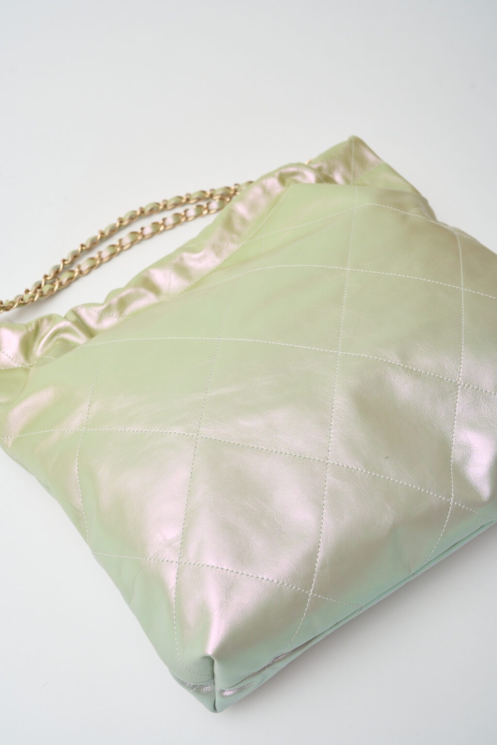 Chanel 22 Light Green Lambskin Gold-Tone Metal