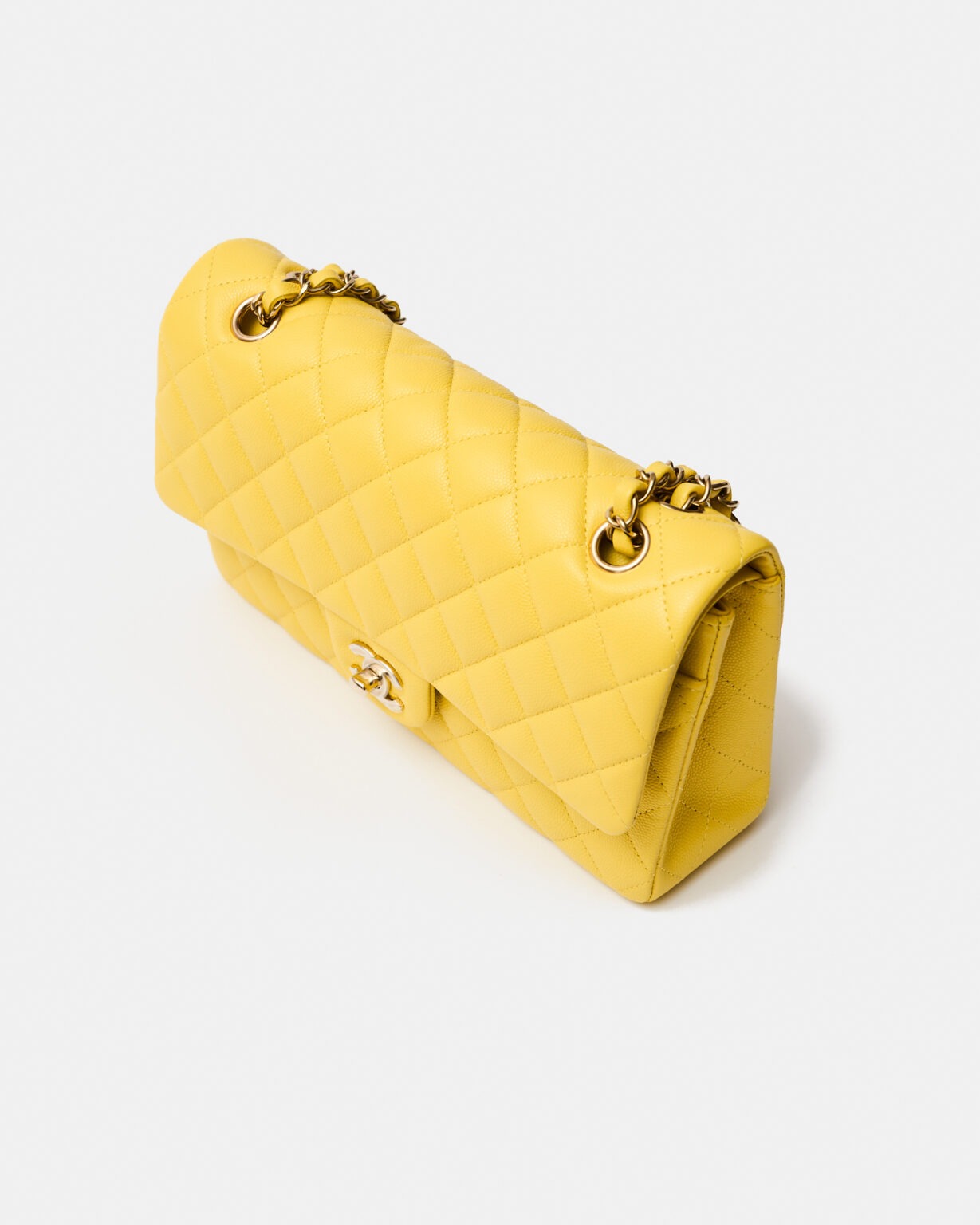 Chanel Classic Double Flap Medium Yellow Caviar Gold Tone Metal