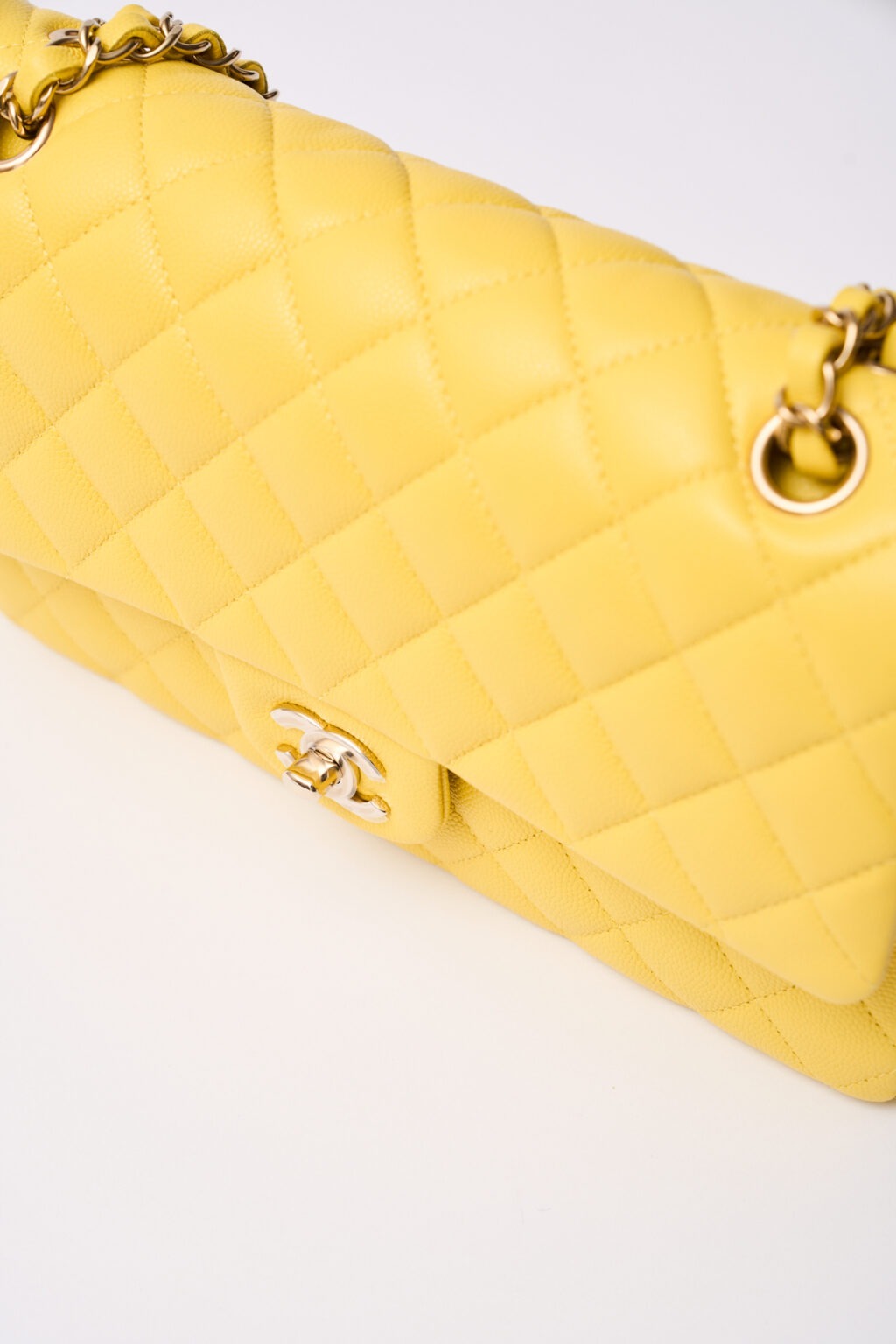 Chanel Classic Double Flap Medium Yellow Caviar Gold Tone Metal