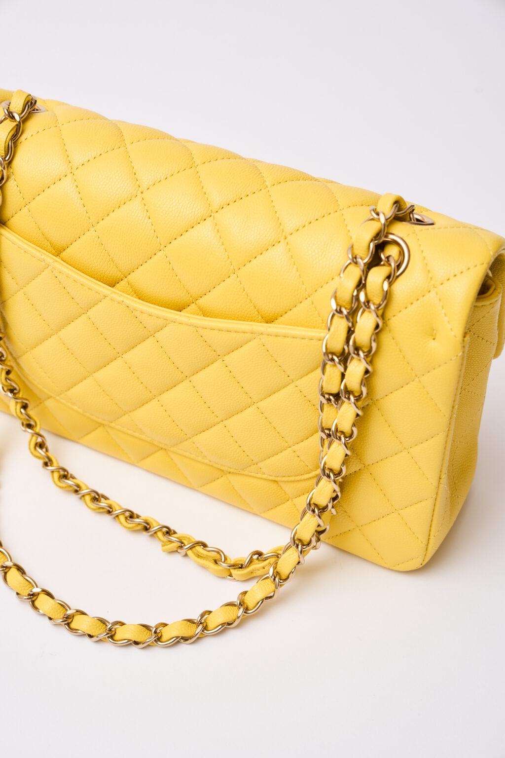 Chanel Classic Double Flap Medium Yellow Caviar Gold Tone Metal