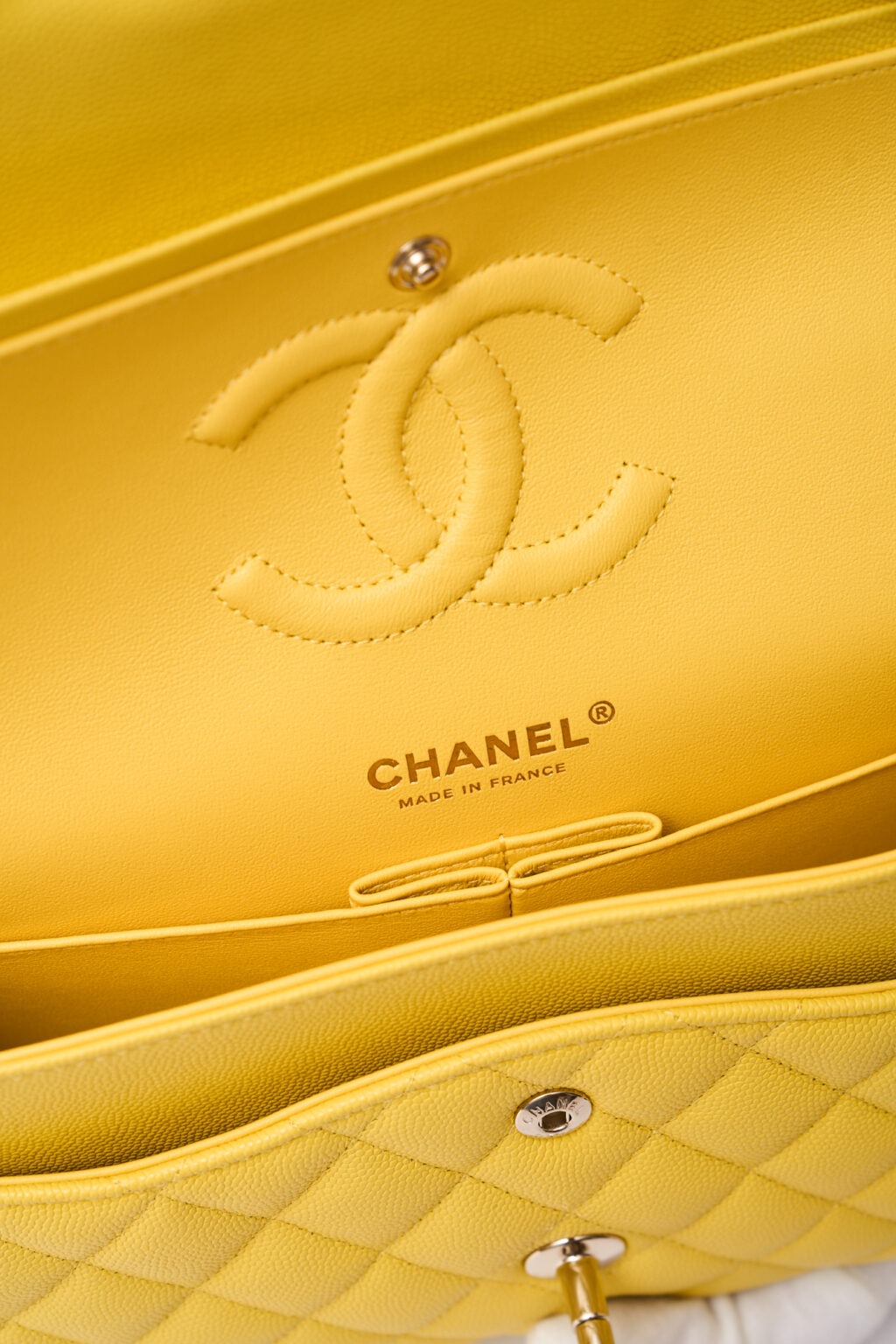 Chanel Classic Double Flap Medium Yellow Caviar Gold Tone Metal