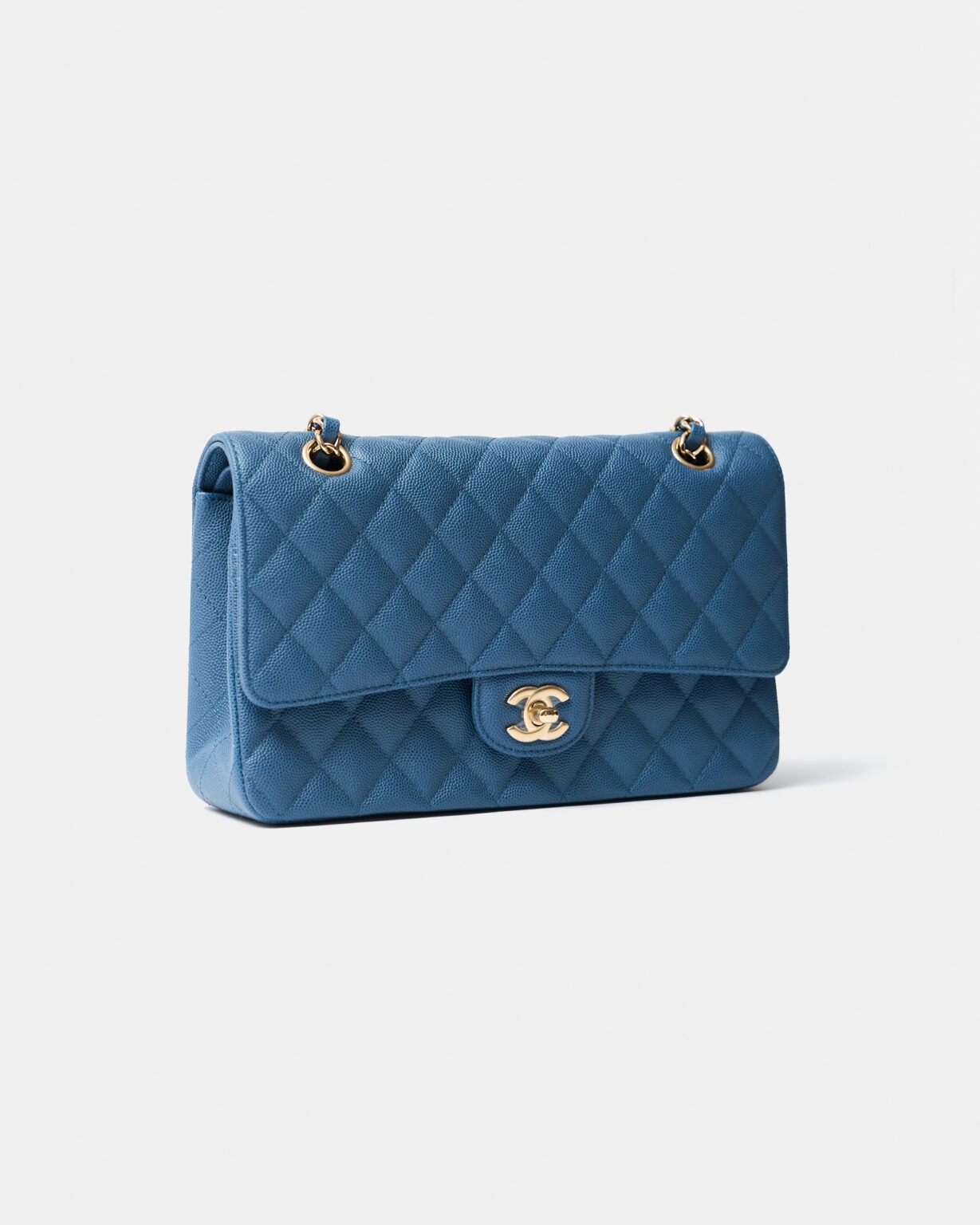 Chanel Classic Double Flap Medium Blue Caviar Gold-Tone Metal