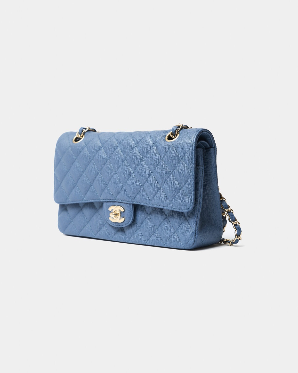 Chanel Classic Double Flap Medium Blue Caviar Gold-Tone Metal