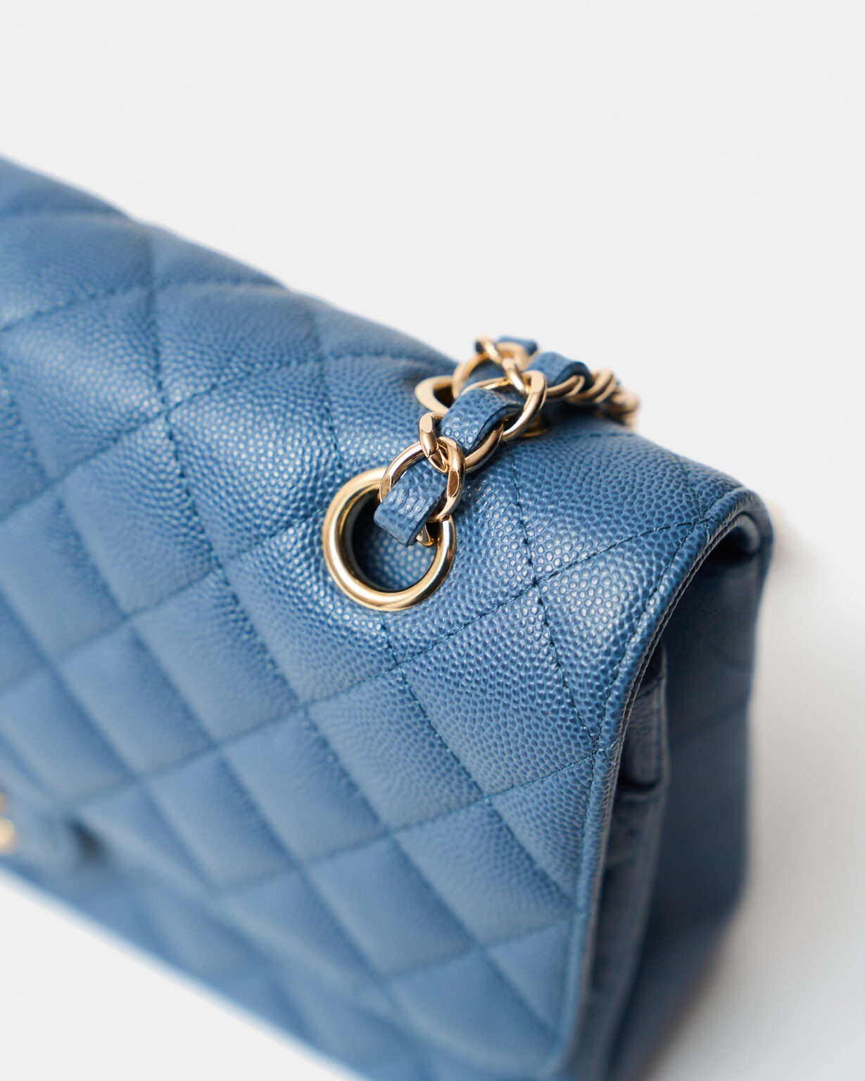 Chanel Classic Double Flap Medium Blue Caviar Gold-Tone Metal