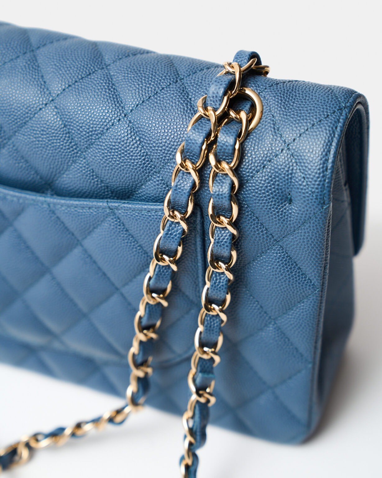 Chanel Classic Double Flap Medium Blue Caviar Gold-Tone Metal