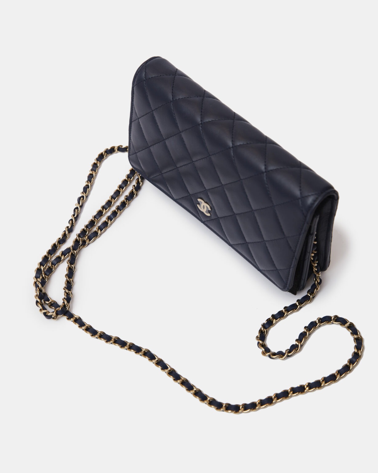Chanel Wallet on Chain Navy Blue Lambskin Gold-Tone Metal