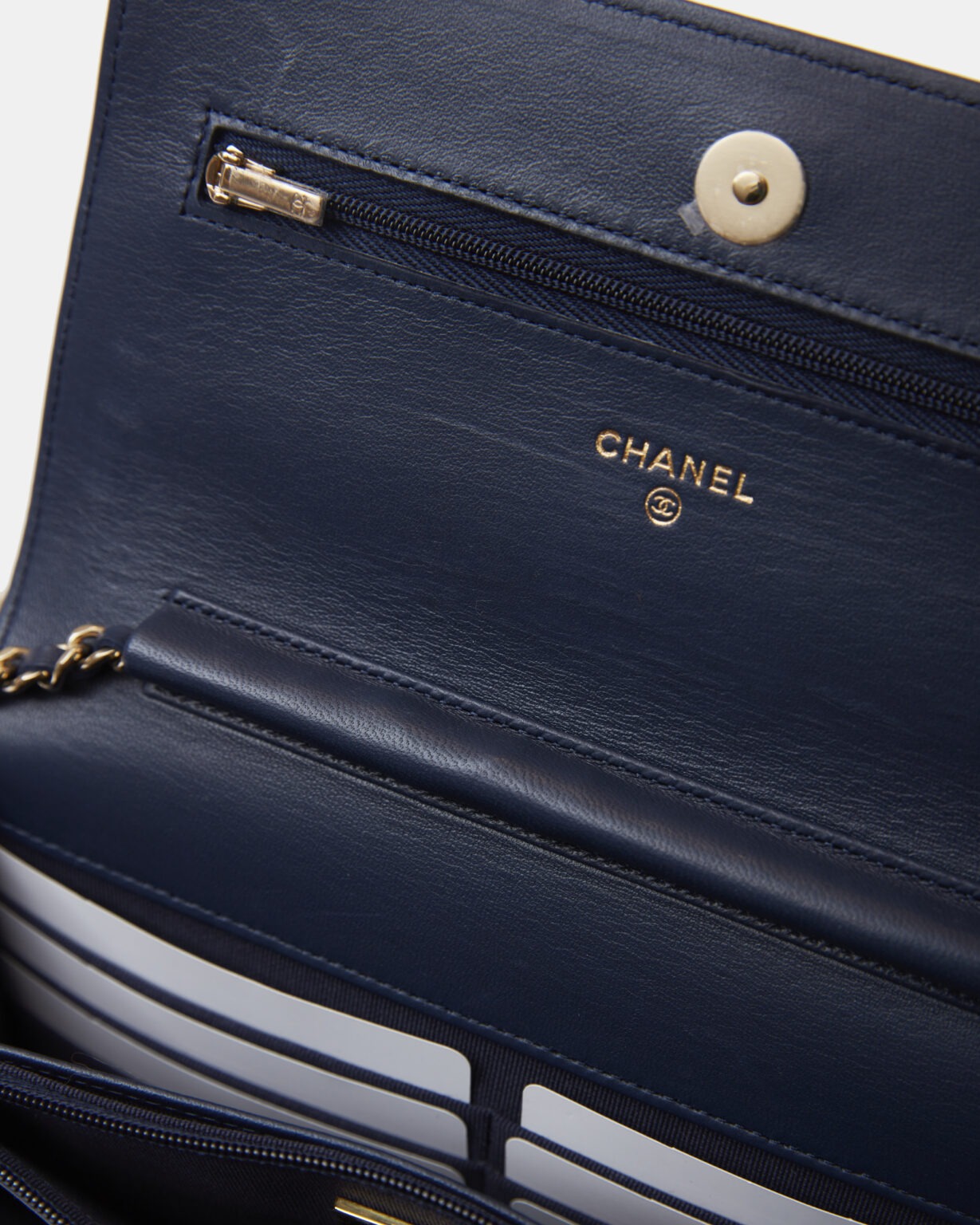 Chanel Wallet on Chain Navy Blue Lambskin Gold-Tone Metal