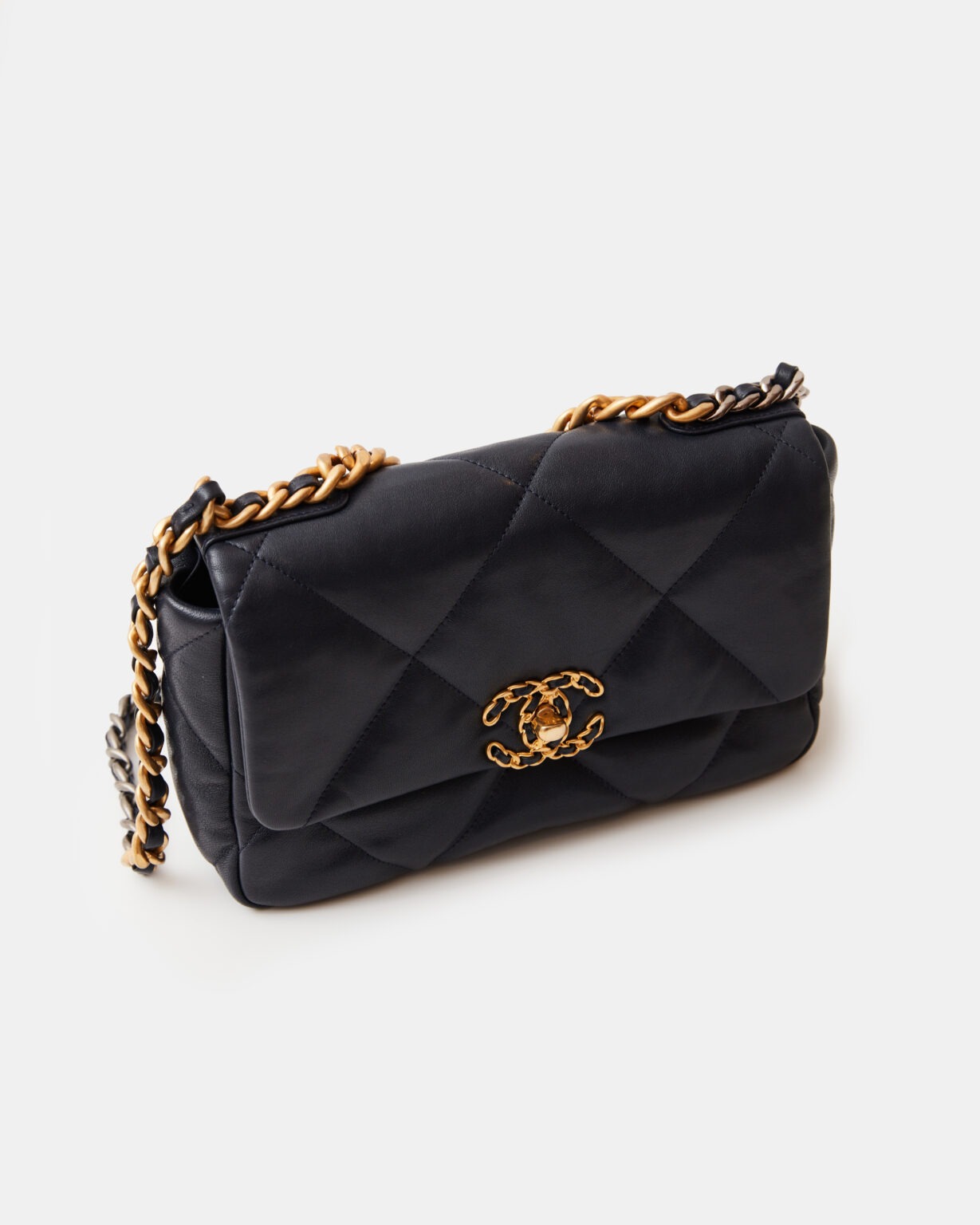 Chanel 19 Flap Navy Blue Lambskin Gold/Silver-Tone & Ruthenium-Finish Metal