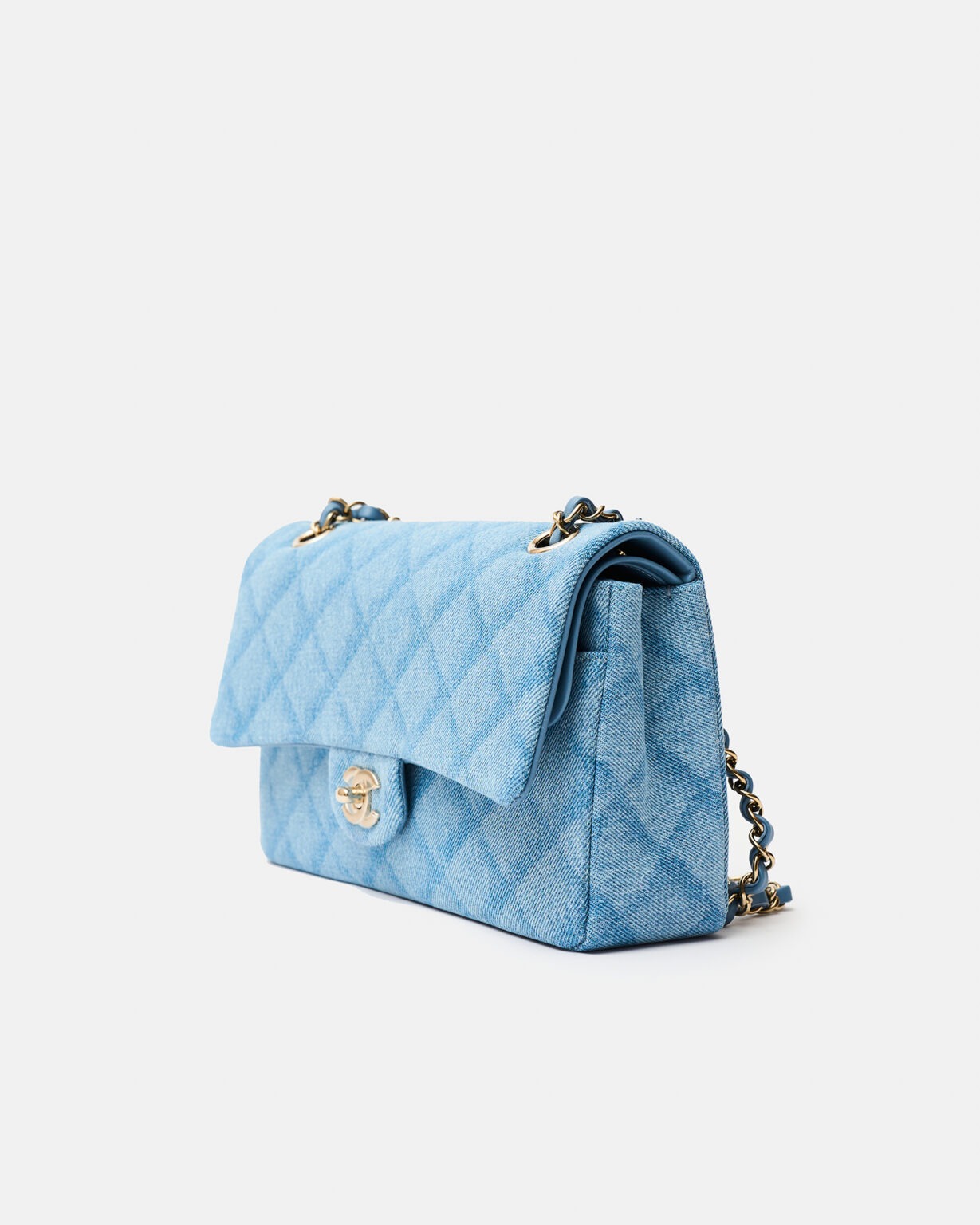 Chanel Classic Double Flap Medium Light Blue Denim GHW