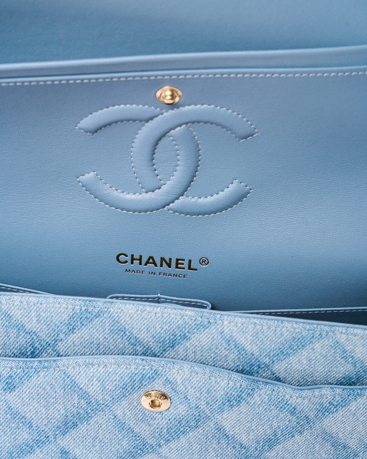 Chanel Classic Double Flap Medium Light Blue Denim GHW