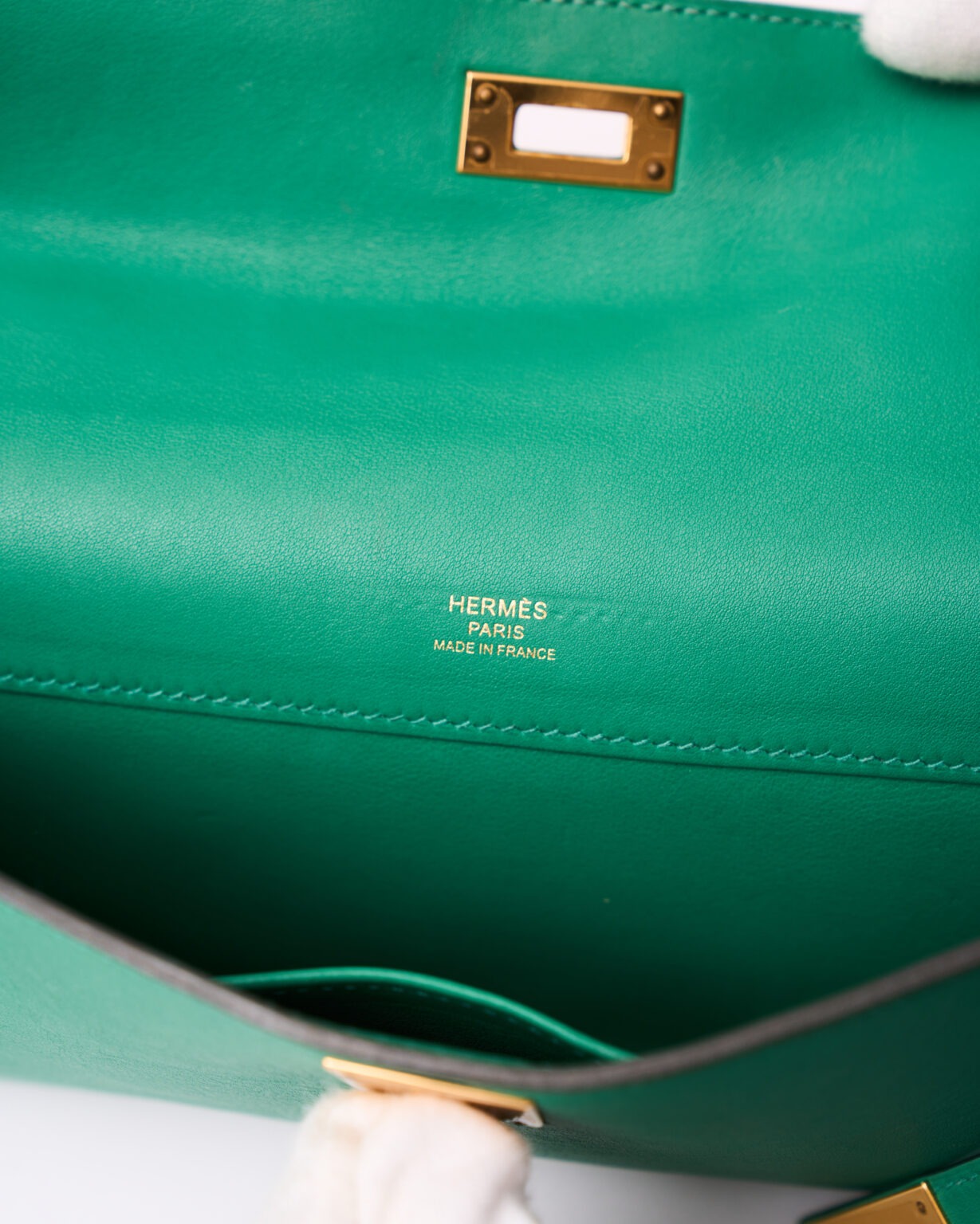 Hermès Kelly Cut Clutch Vert Bamboo Swift GHW