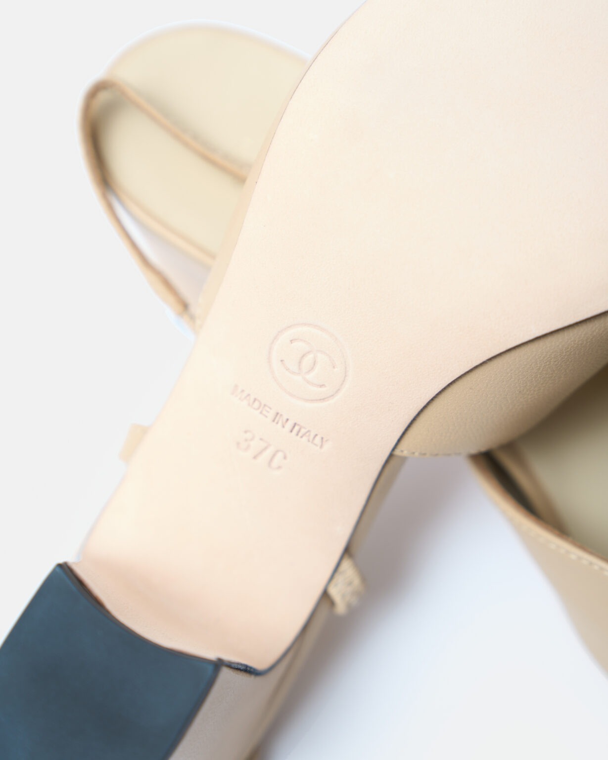 Chanel Beige Black Goatskin Grosgrain Slingback Sandals