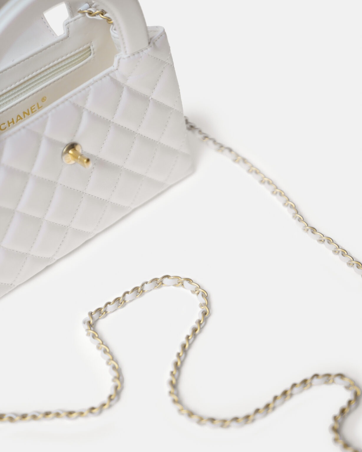 Chanel Mini Shopping White Calfskin Gold-Tone Metal Bag