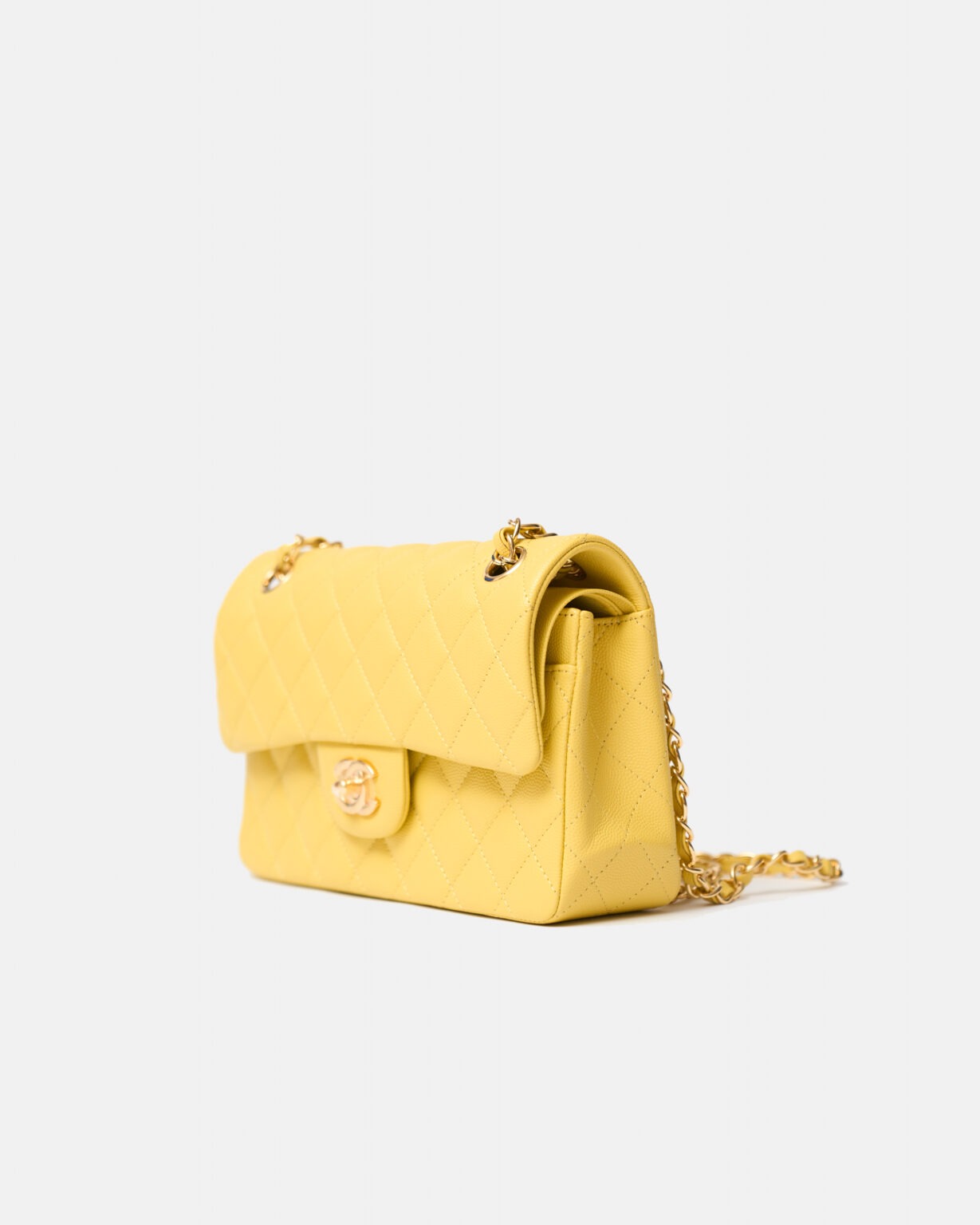 Chanel Classic Double Flap Small Yellow Caviar Gold-Tone Metal