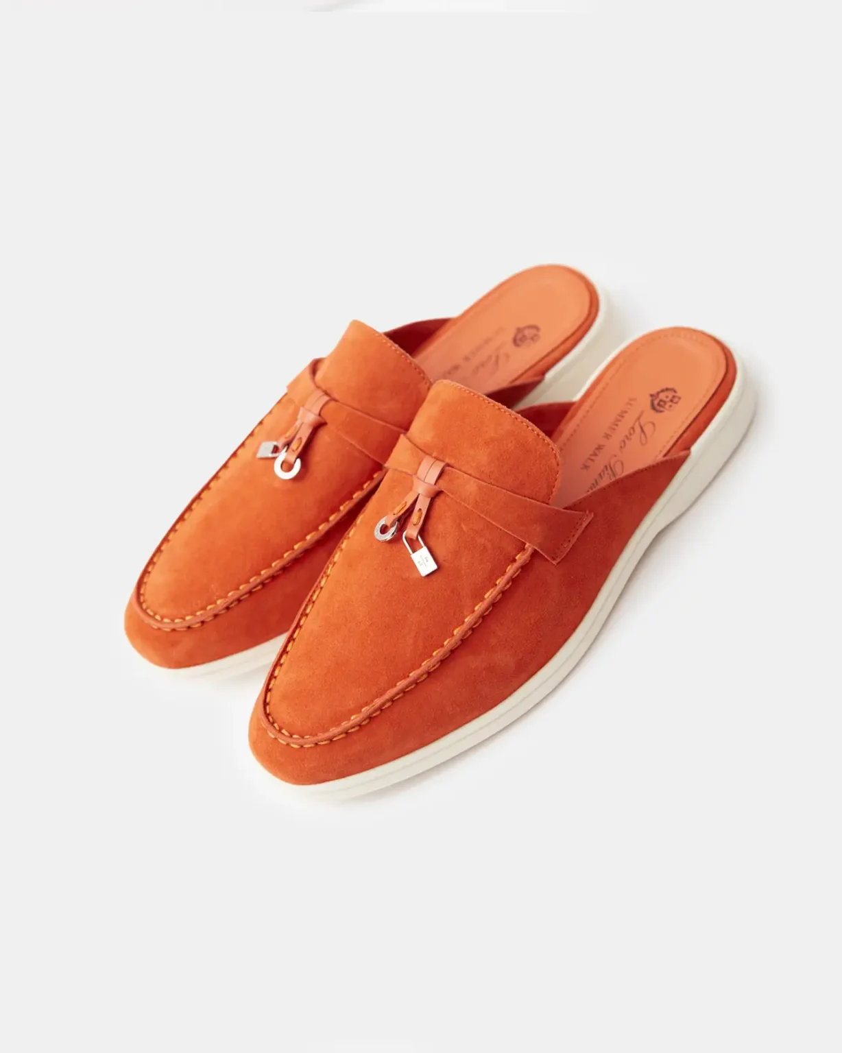 Loro Piana Summer Charms Walk Babouche Orange Loafers