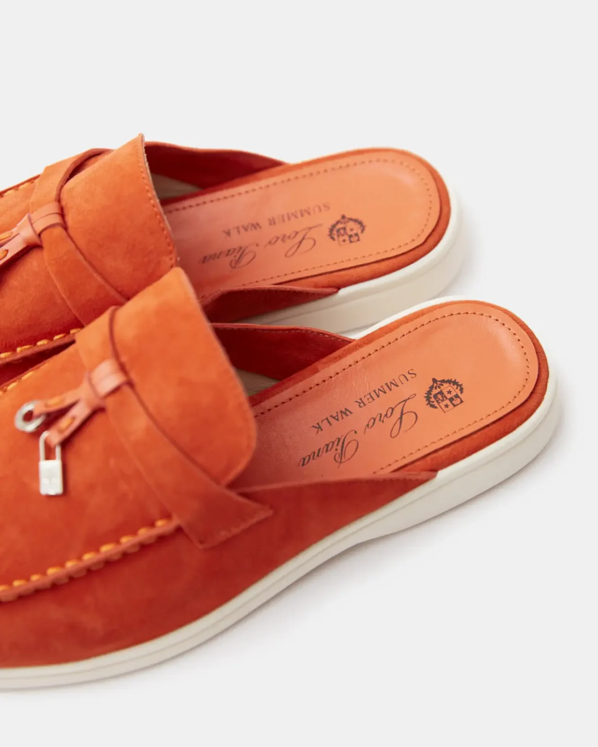 Loro Piana Summer Charms Walk Babouche Orange Loafers